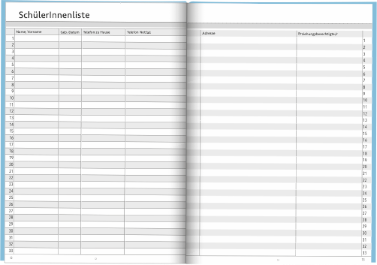 Doppelseite Klassenbuch