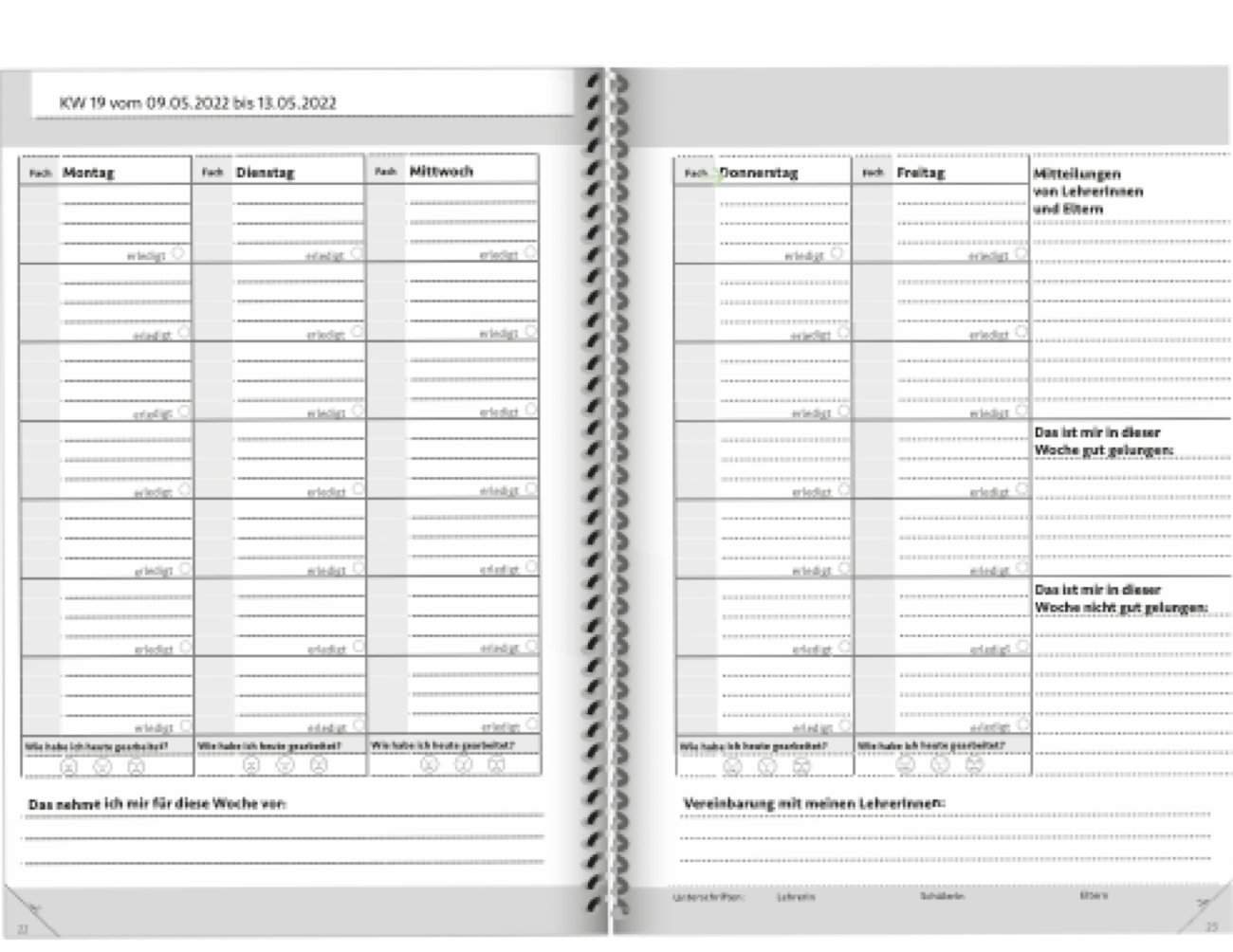 Abbildung Doppelseite individueller Schulplaner