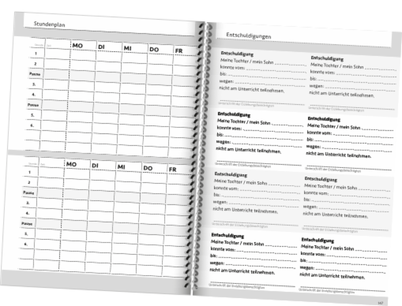 Abbildung Doppelseite individueller Schulplaner