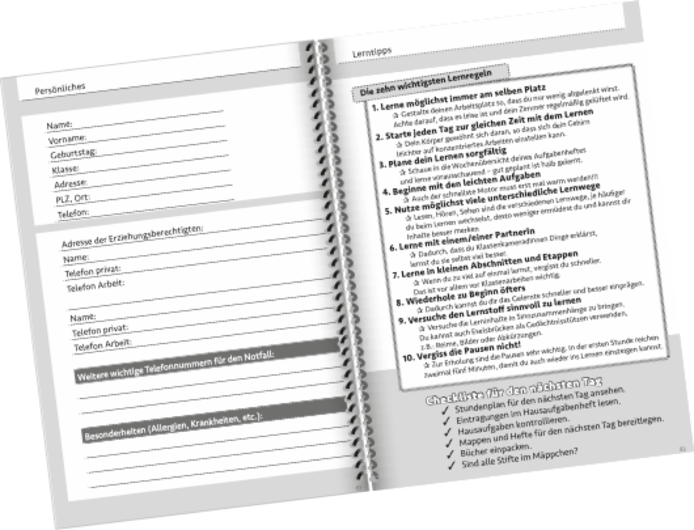 Abbildung Doppelseite individueller Schulplaner