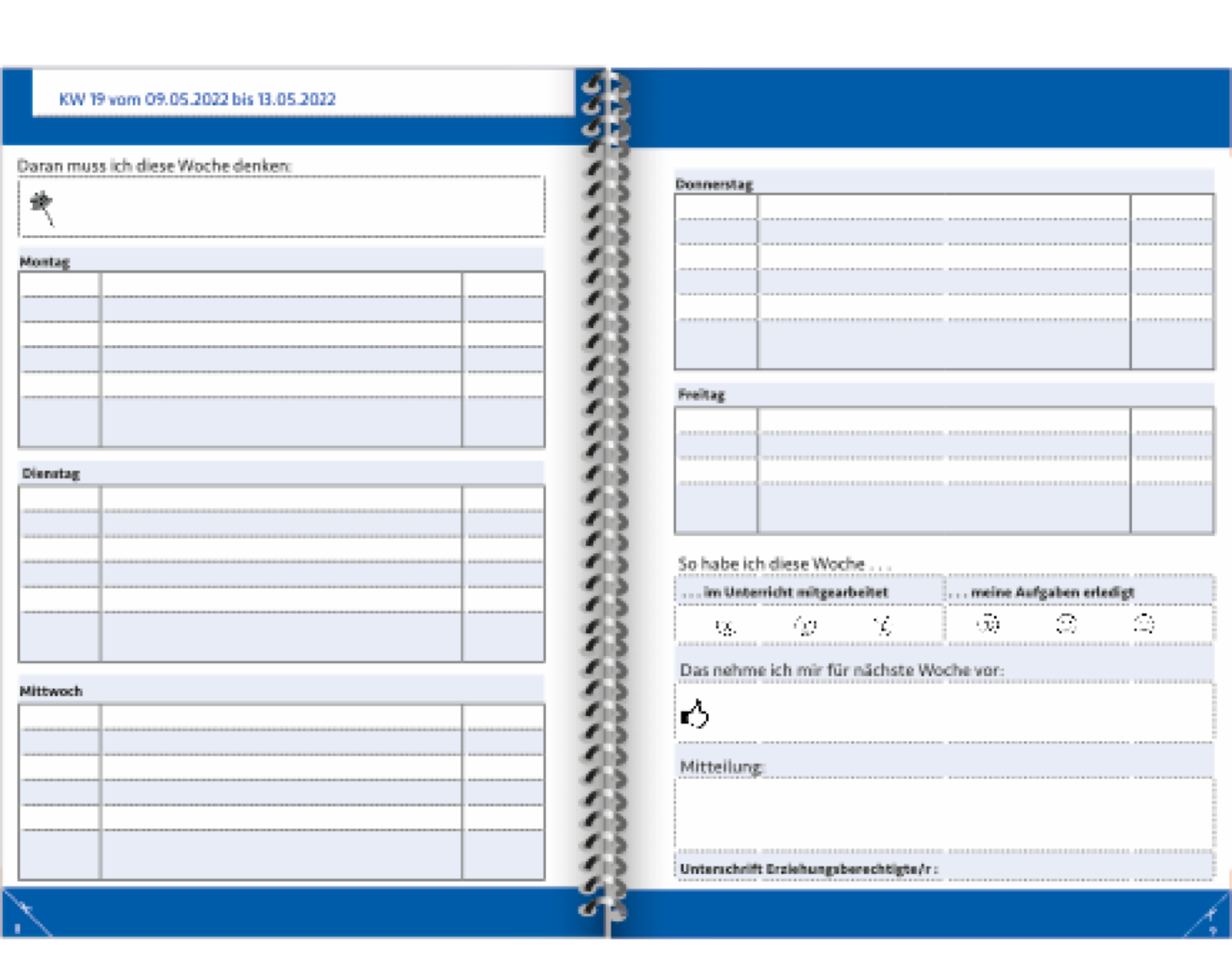 Abbildung Doppelseite individueller Schulplaner